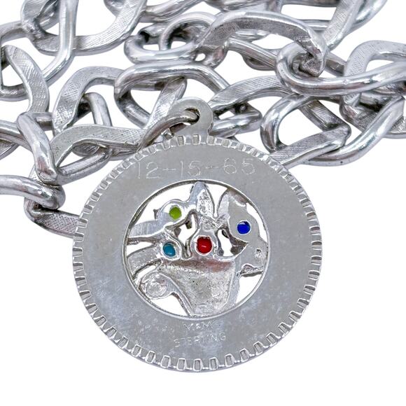 Vintage Sterling Silver 925 | Glass Bead Happy Birthday Charm Bracelet | 7" - Picture 6 of 11